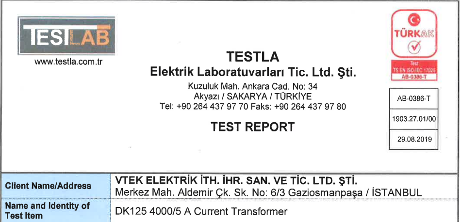 DK 125 Current Transformer Certification